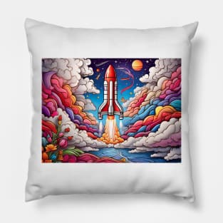 Rocketing through Cloudscapes: A Coloring Spectacle (142) Pillow