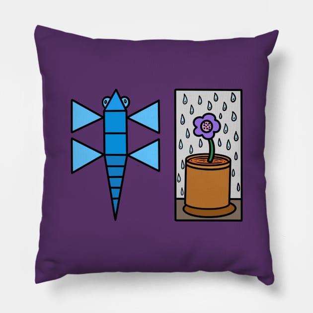 Dragonfly and flower Pillow by Andrew Hau