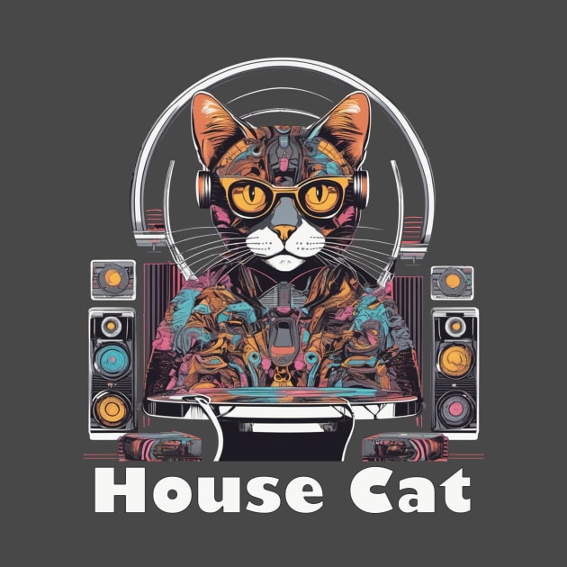 House cat funky colourful pet and music lovers design by Edgi