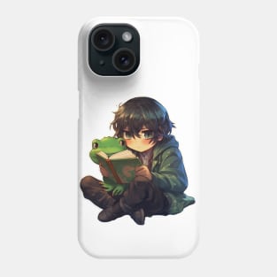 School Anime Boy With Cute Frog Sticker Phone Case