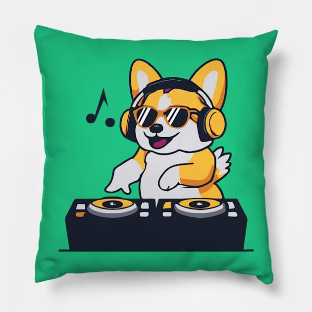 Cute Corgi plays Dj Music Funny Dog kawaii Pillow by Kawaii Bomb