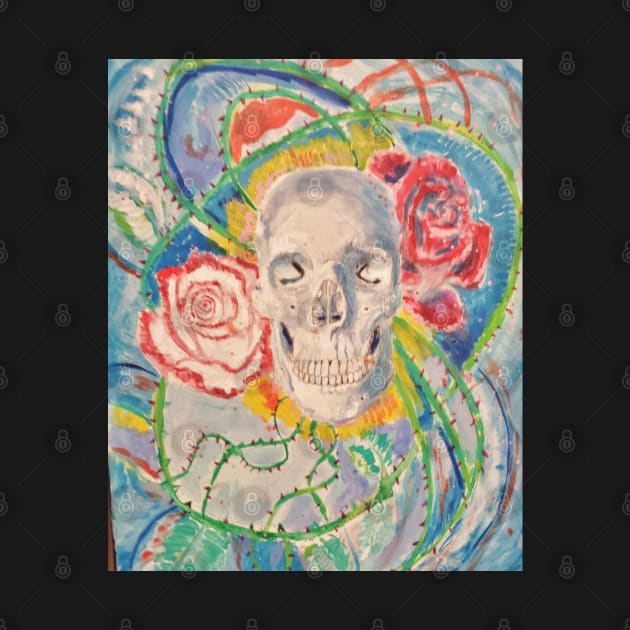 Skull flowers acrylic painting by SamsArtworks