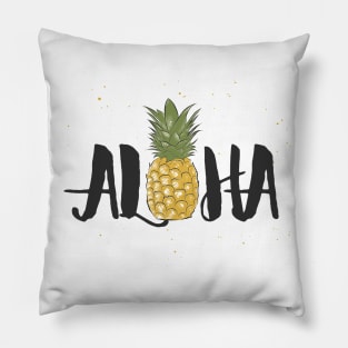 Aloha Typography Hawaiian Summer Pineapple Design Pillow