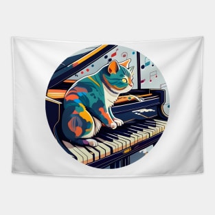 Musician Cat Lover Colorful - Cat Playing Piano Tapestry