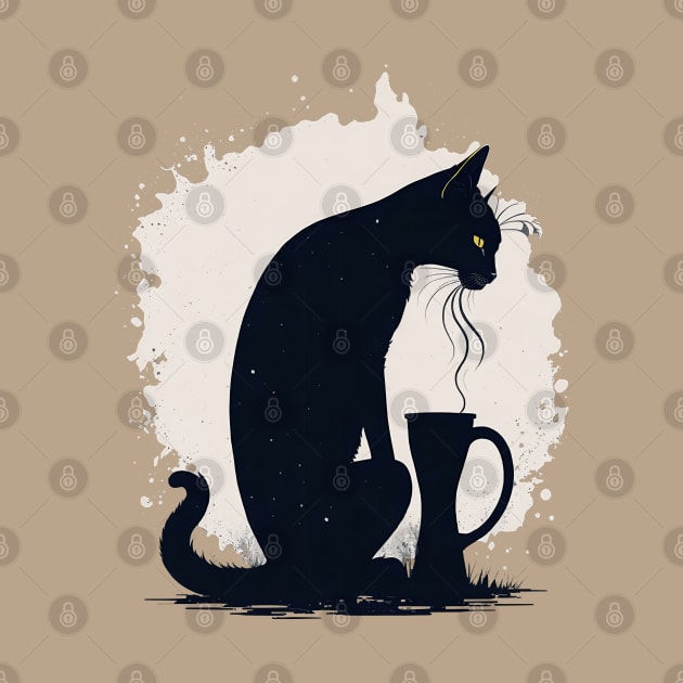 Black cat with coffee by Javisolarte
