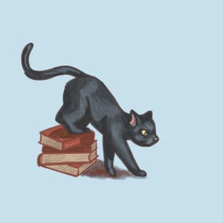 Curious Cat on Book Stack T-Shirt