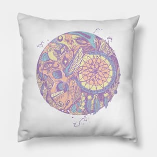 Retro Blend Skull and Dreamcatcher Circle Pillow