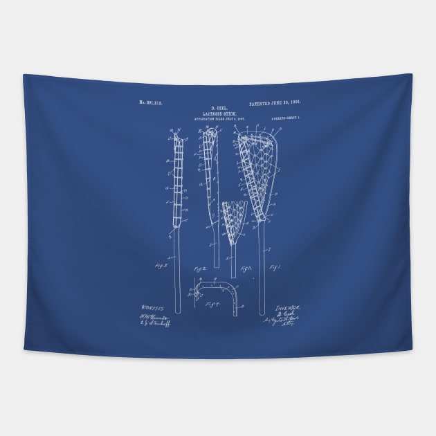 Lacrosse Stick Patent - Lacrosse Player Art - Blueprint Tapestry by patentpress