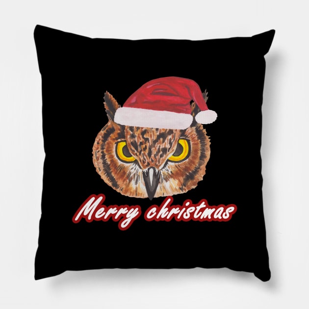 Christmas owl in a santa hat Pillow by deadblackpony