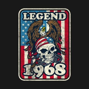 1968 Birthday Legend Bald Eagle Skull USA Flag T-Shirt