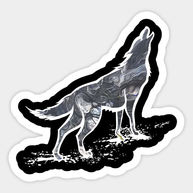 Pour Painted Wolf Howling Wolf Pour Painting Fluid Art Sticker