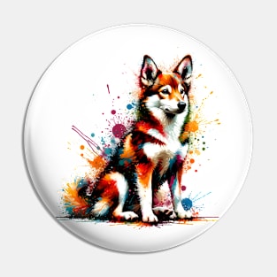 Colorful Norwegian Lundehund in Abstract Splash Paint Art Pin