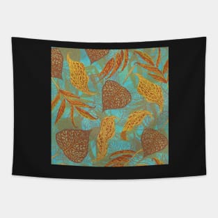 Fantasy Fall Leaves (Turquoise) Tapestry