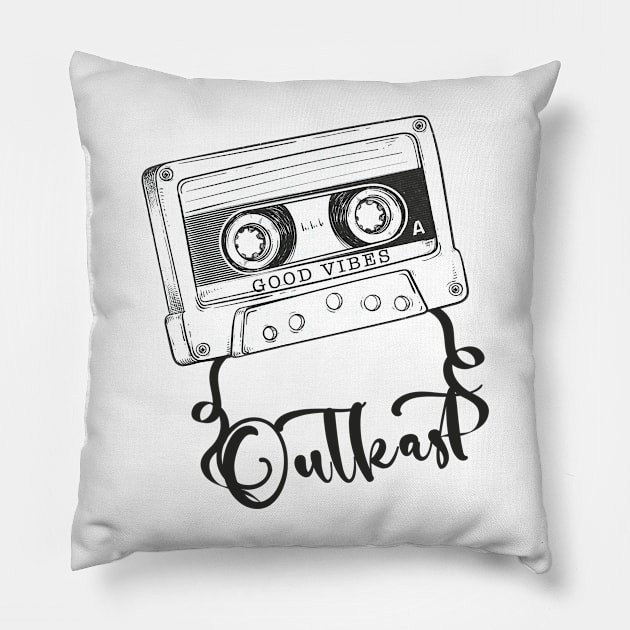 Good Vibes Outkast // Retro Ribbon Cass Pillow by Stroke Line