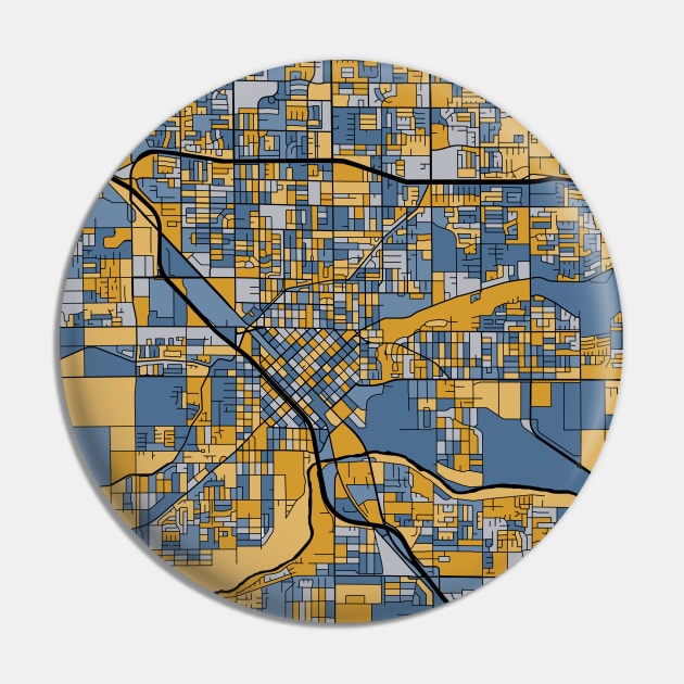 Modesto Map Pattern in Blue & Gold Pin by PatternMaps