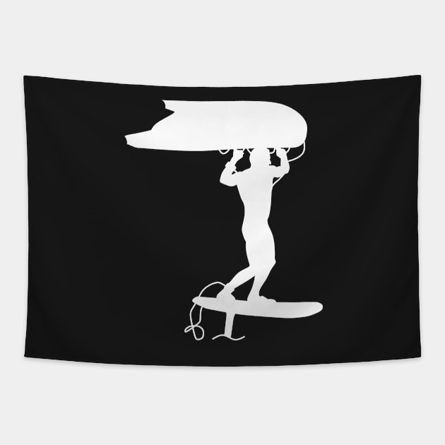 Surfing with wingfoil Tapestry by der-berliner