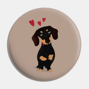 Cute Cartoon Dachshund with Three Red Hearts Pin