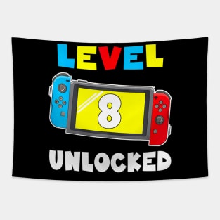 Level 8 Unlocked Gamer 8th Birthday Tapestry