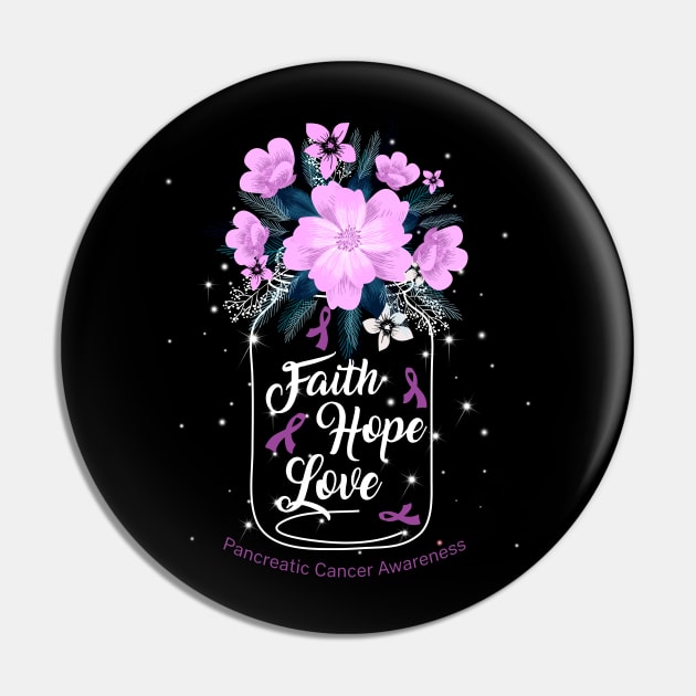 Faith Hope Love  For Pancreatic Cancer Awareness Pin by Manonee