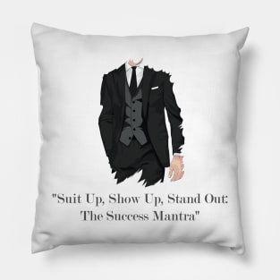Black Suit, Tie and Vest | "Suit Up, Show Up, Stand Out: The Success Mantra" Pillow