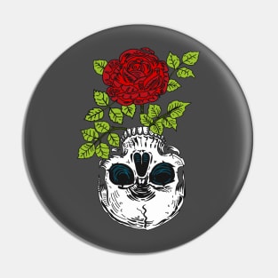 Rose Flower Skull Pin