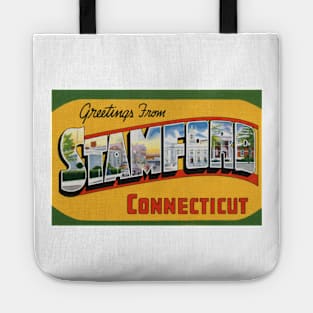 Greetings from Stamford Connecticut - Vintage Large Letter Postcard Tote