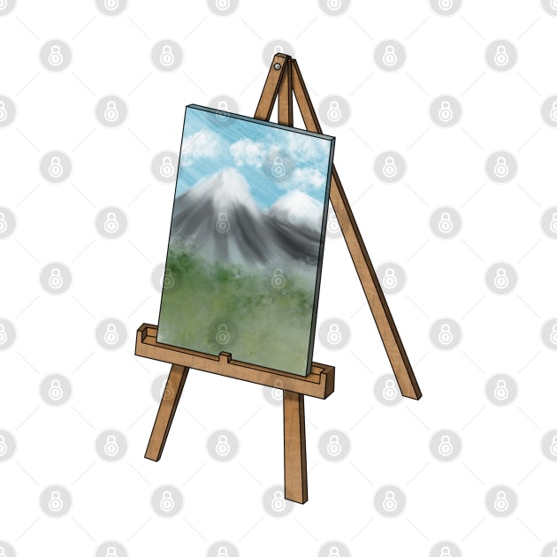 Easel with Mountain Painting by LeighsDesigns
