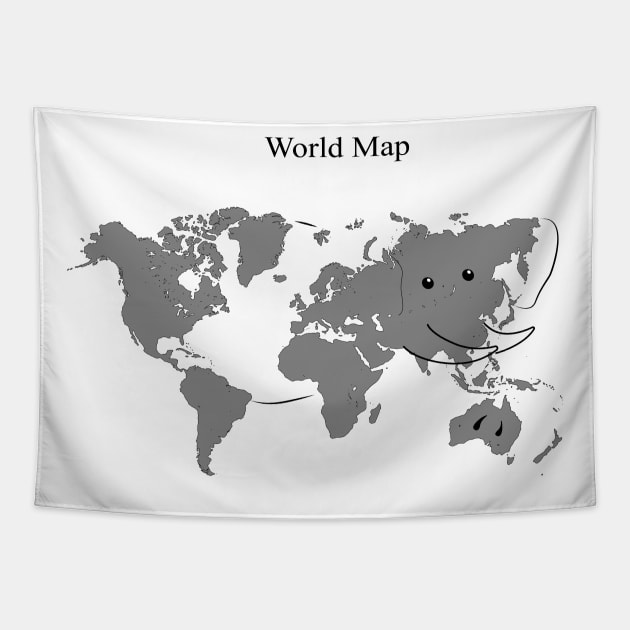 A funny map of the world (elephant) Tapestry by percivalrussell