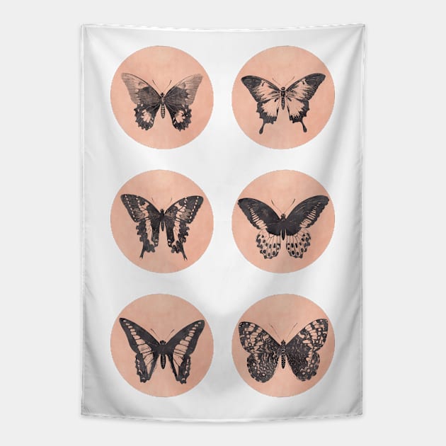 Vintage BUTTERFLIES mega sticker pack red retro sketch edition Tapestry by Naumovski