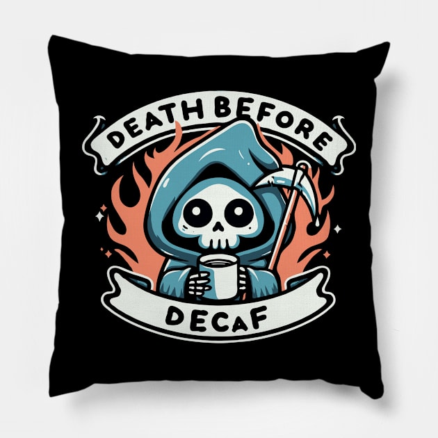 Death before decaf Pillow by Evgmerk