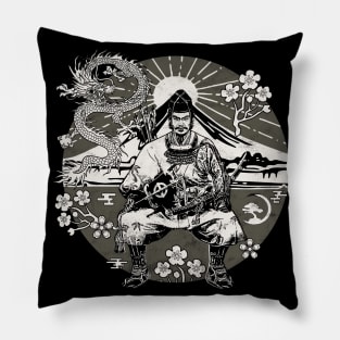 Streetwear Samurai Dragon Vaporwave Sakura Fuji Japanese Aesthetic 627 Pillow