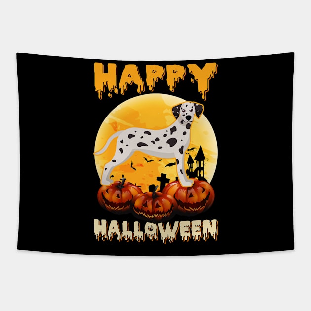 Dalmatian Dog Halloween Scary Pumpkin Costume Tapestry by foxmqpo