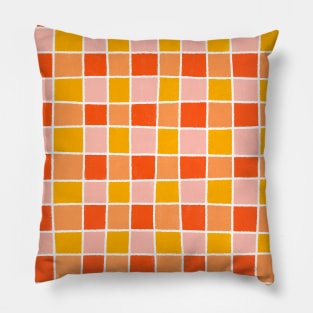 Groovy Retro 70s Grid Wavy Pink Orange Yellow Pillow