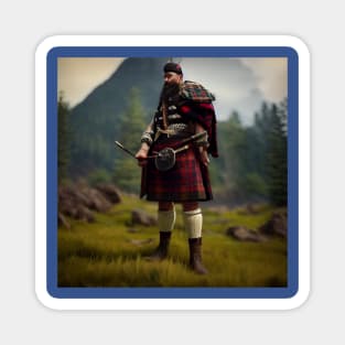 Scottish Highlander in Clan Tartan Magnet