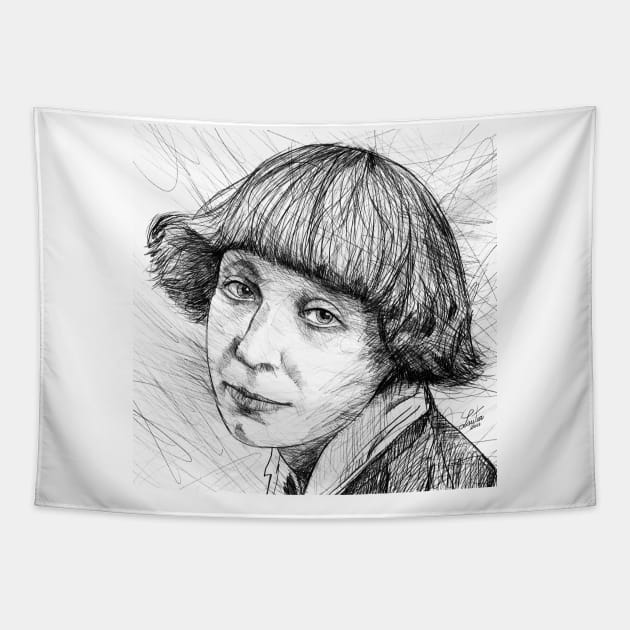 MARINA TSVETAEVA pencil portrait Tapestry by lautir