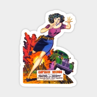 Beautiful Woman Running Captain Wings Traitor Vintage Car Exhibition Adventure Comic Magnet