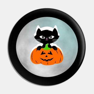 BLACK Cat Halloween With A Full Moon Pin