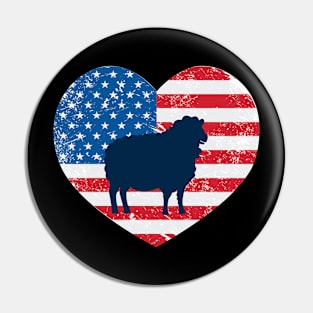 American Flag Heart Love Sheep Usa Patriotic 4Th Of July Pin