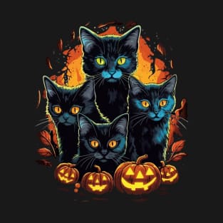 Halloween Scary Black Cats Cute Pumpkin T-Shirt