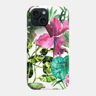 Seamless tropical flower, plant and leaf pattern background Phone Case