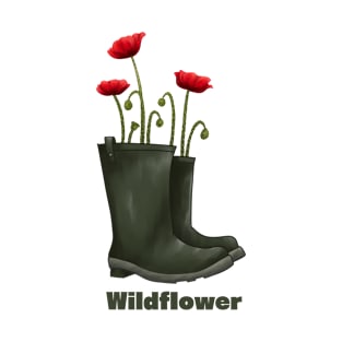 Wildflower Poppies in Rainboots T-Shirt