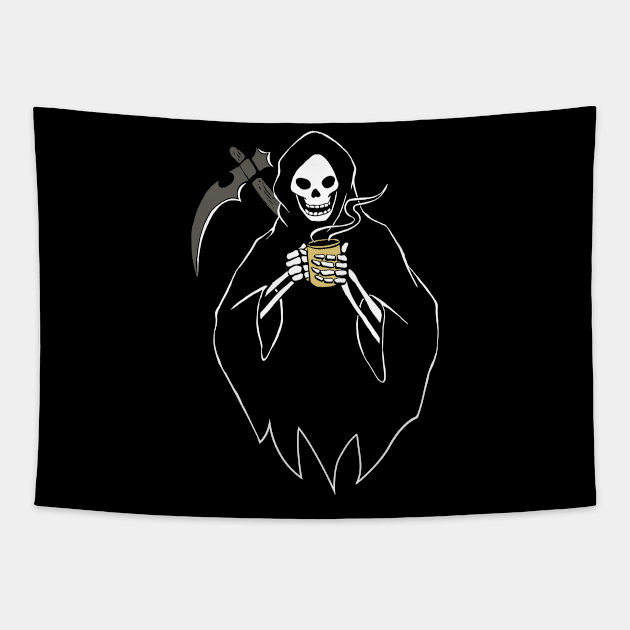 Grim Reaper Loves Coffee Fan Gift Tapestry by atomguy