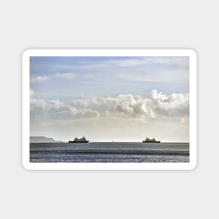 The ferries Bute and Argyle about to pass each other, Firth of Clyde, Scotland Magnet