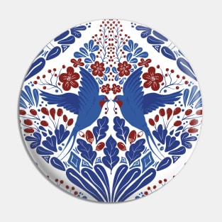 Swallow and flowers |Classic red blue white colors Pin