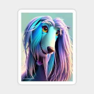 Cartoon Afghan Hound in teal & purple Magnet