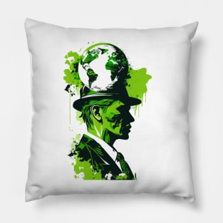 Wear Your Passion for the Planet with Our Abstract White and Green Climate Activist Man Face Portrait Design Pillow