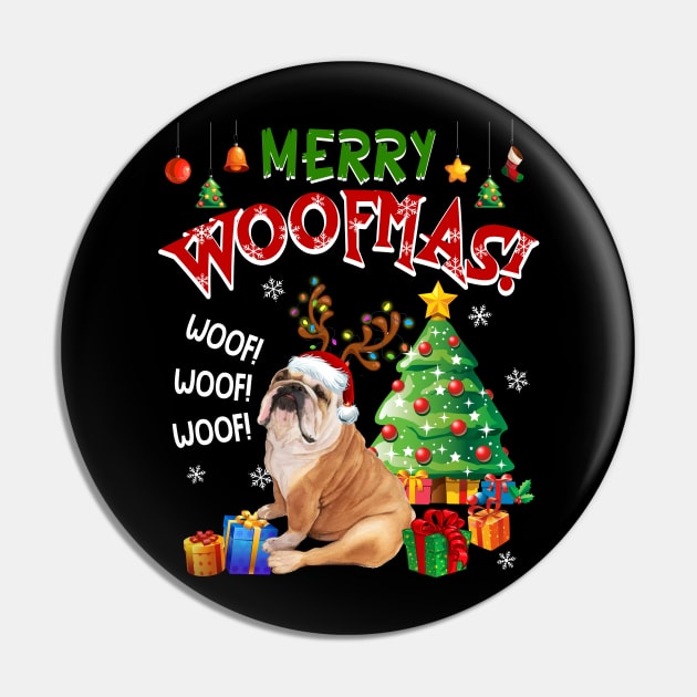 Bulldog Merry Woofmas Awesome Christmas Pin by Dunnhlpp