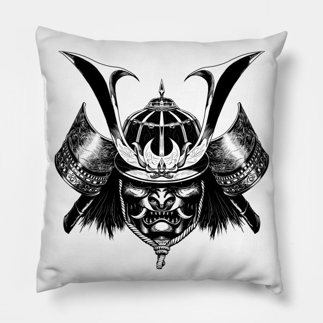 Samurai helmet B&W Pillow by NitroxMarquez