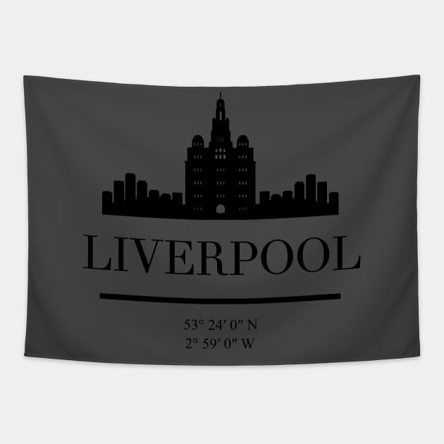 LIVERPOOL ENGLAND BLACK SILHOUETTE SKYLINE ART Tapestry by deificusArt