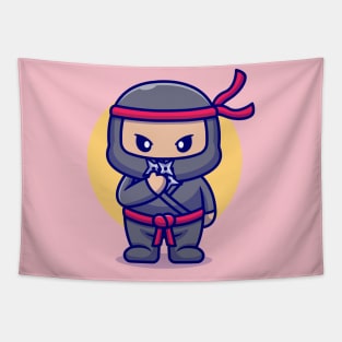 Cute Ninja With Shuriken Cartoon Tapestry